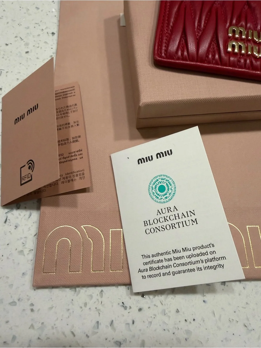 Miu Miu Red Matelassé Leather Card Holder with Gold